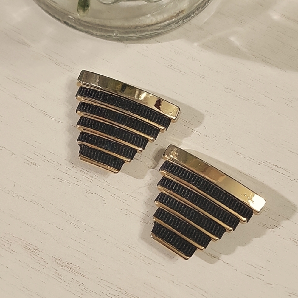Vintage Bluette Made in France Black & Gold Art Deco Shoe Clips